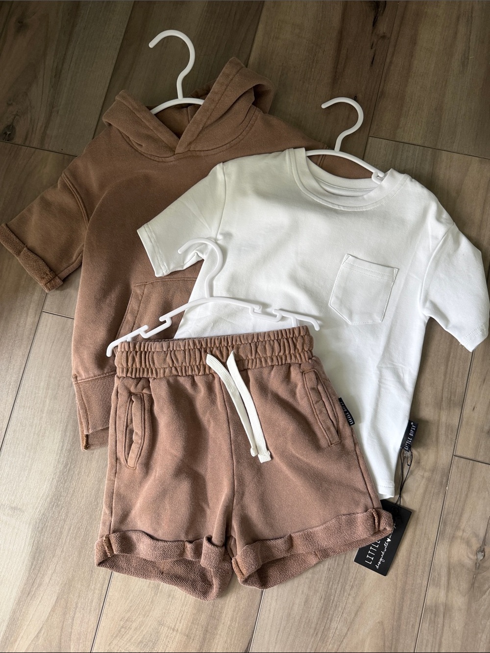 Little Bipsy White Tee with Brown Hoodie & Shorts Set